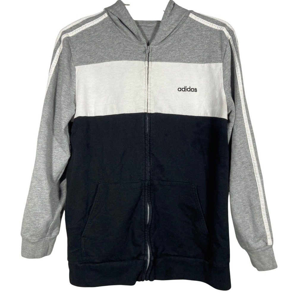 Adidas Mens Large Colorblock Full Zip Hoodie Black Gray White Logo